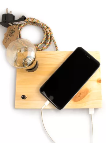 Dupla - Lámpara de mesa de madera con puerto USB para cargar el móvil