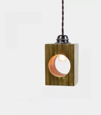 Luna - Lámpara de techo en madera artesanal con diseño cuadrado y luz central